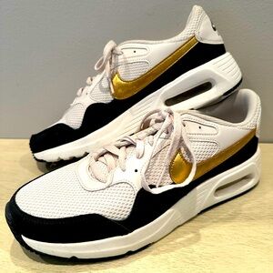 Nike White Black Gold Air Max-Style Athletic Sneakers